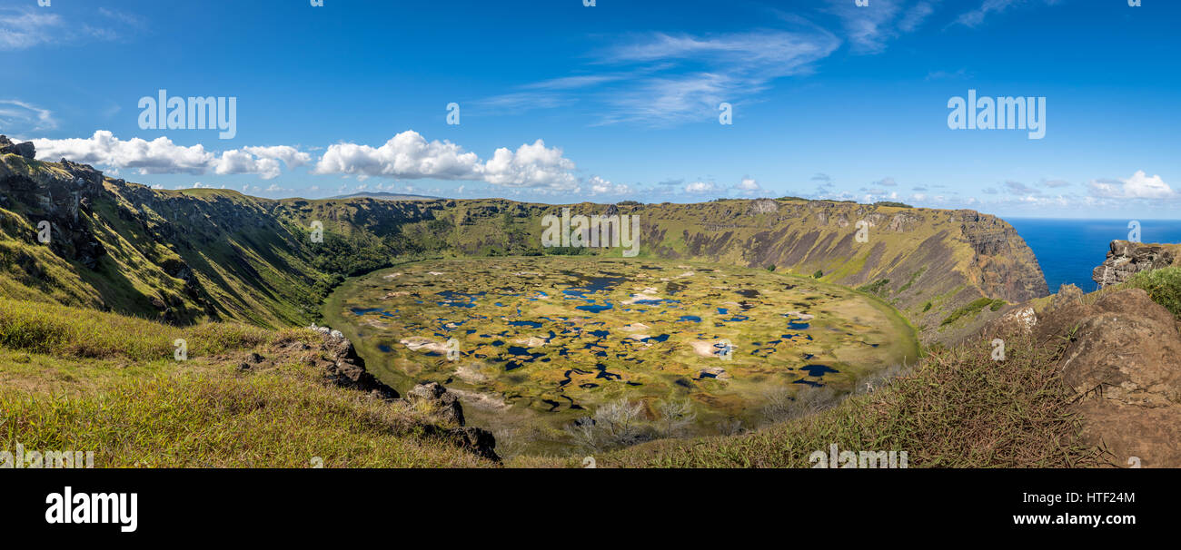 Crater of volcano Rano Kau in Easter Island Stock Photo