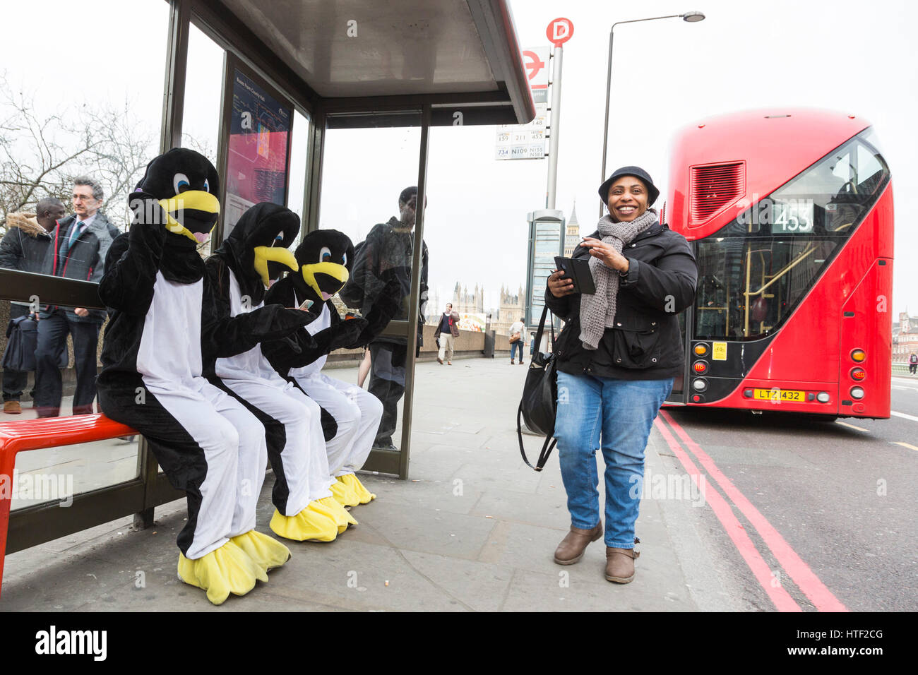 London, UK. 10 March 2017. As part of the British Science Association's (BSA) Science Week from 10 to 19 March 2017, a host of penguin pals will be appearing in London. The BSA want to get a quarter of a million penguins spotted during the week, basically labelling penguins in a series of pictures taken on the ground in Antarctica. Penguin Watch is one example of citizen science project, a growing trend for people outside the scientific profession to help take part in experiments from nature and wildlife to astronomy. Stock Photo