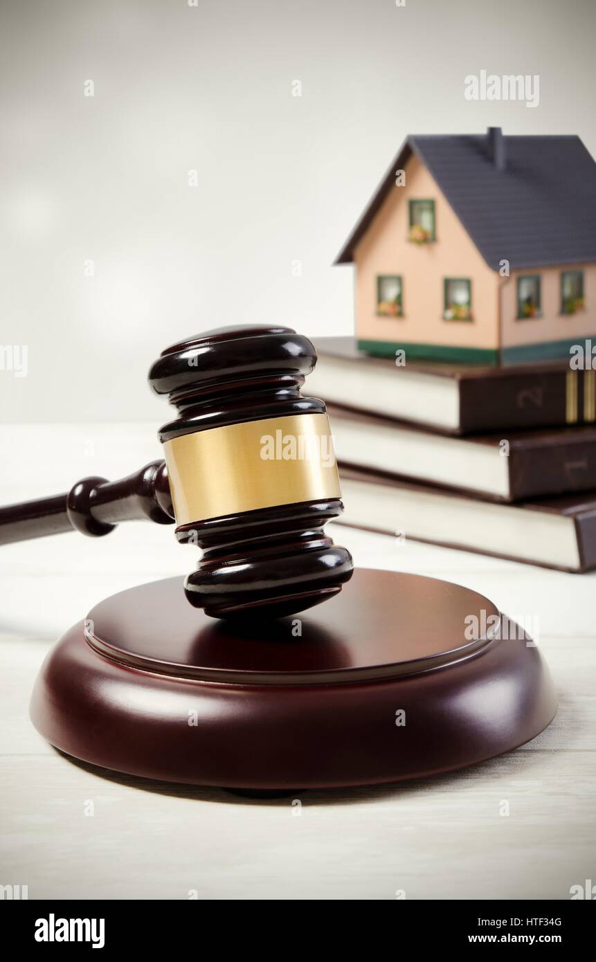 Law gavel and house loan concept. law auction gavel legal loan mortgage justice sold composition Stock Photo