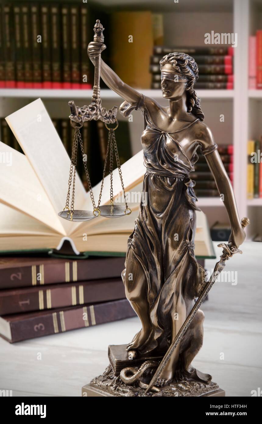 Law concept with Themis, symbol of justice. law justice attorney themis lawyer scale legal book concept Stock Photo