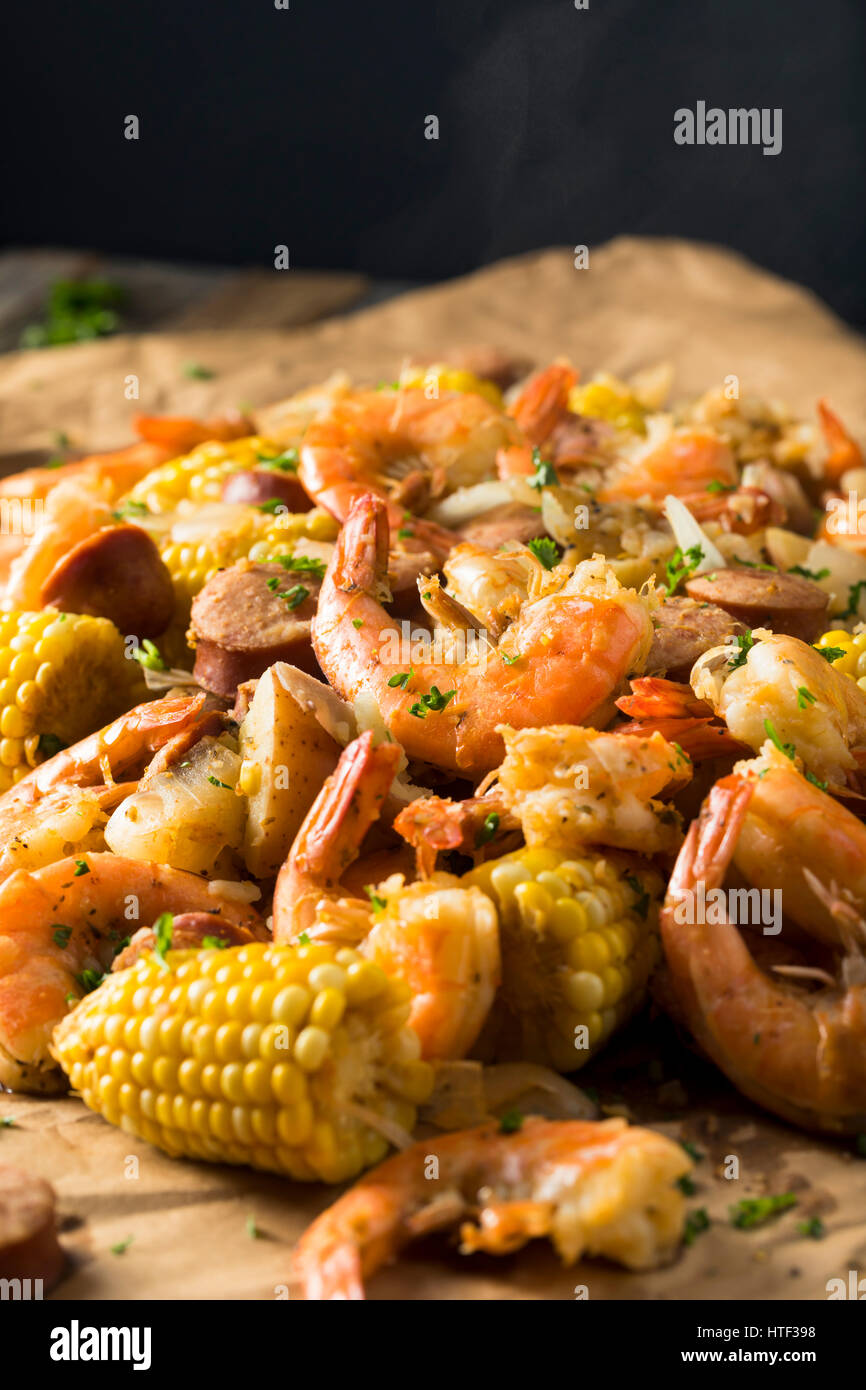 Homemade Traditional Cajun Shrimp Boil with Sausage Potato and Corn