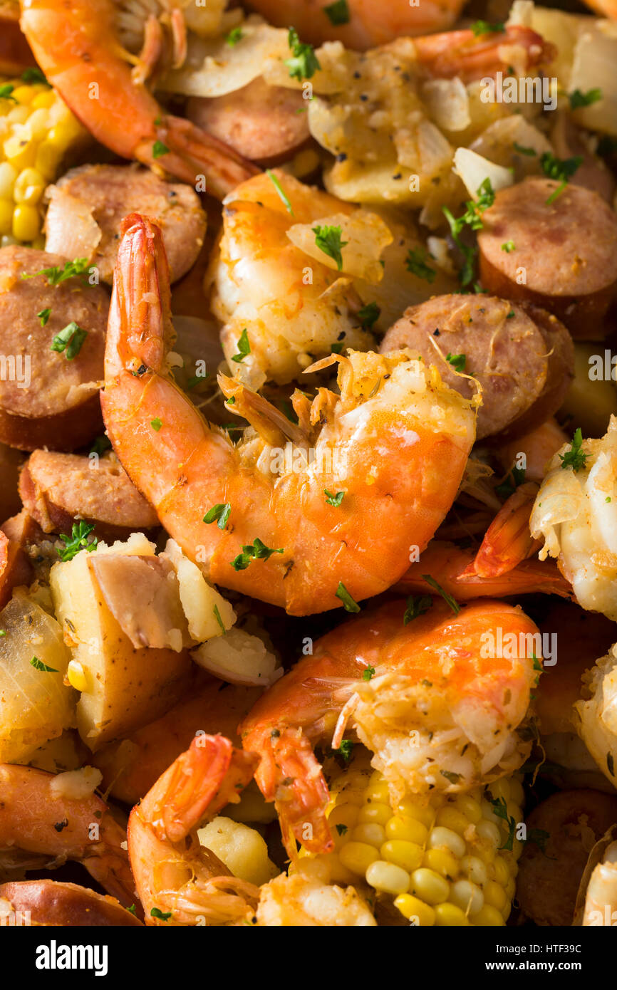 Homemade Traditional Cajun Shrimp Boil with Sausage Potato and Corn