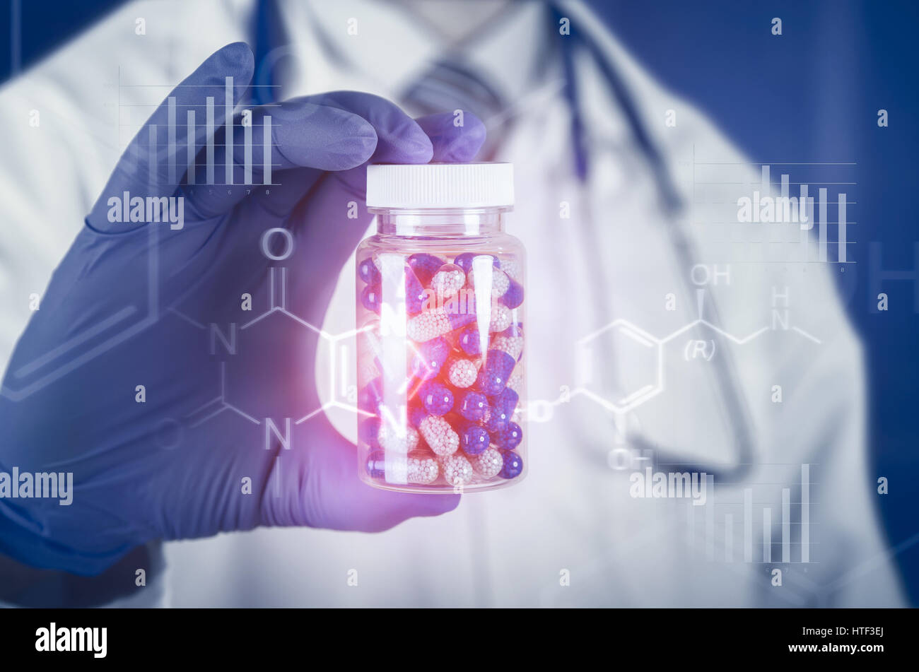 Doctor scientist invented new drug, holds capsule in hands. pill