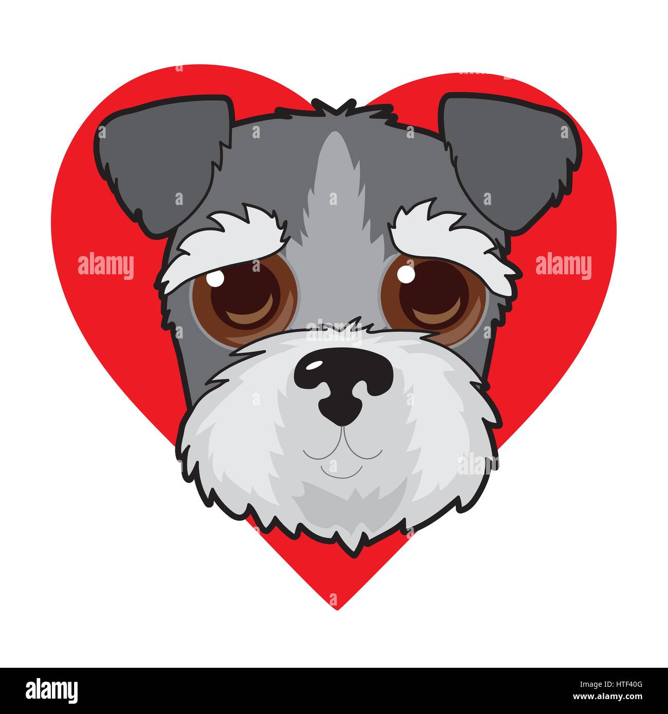 A cute illustration of a Schnauzer face with a red heart in the A cute illustration of a Schnauzer face with a red heart in the background Stock Vector