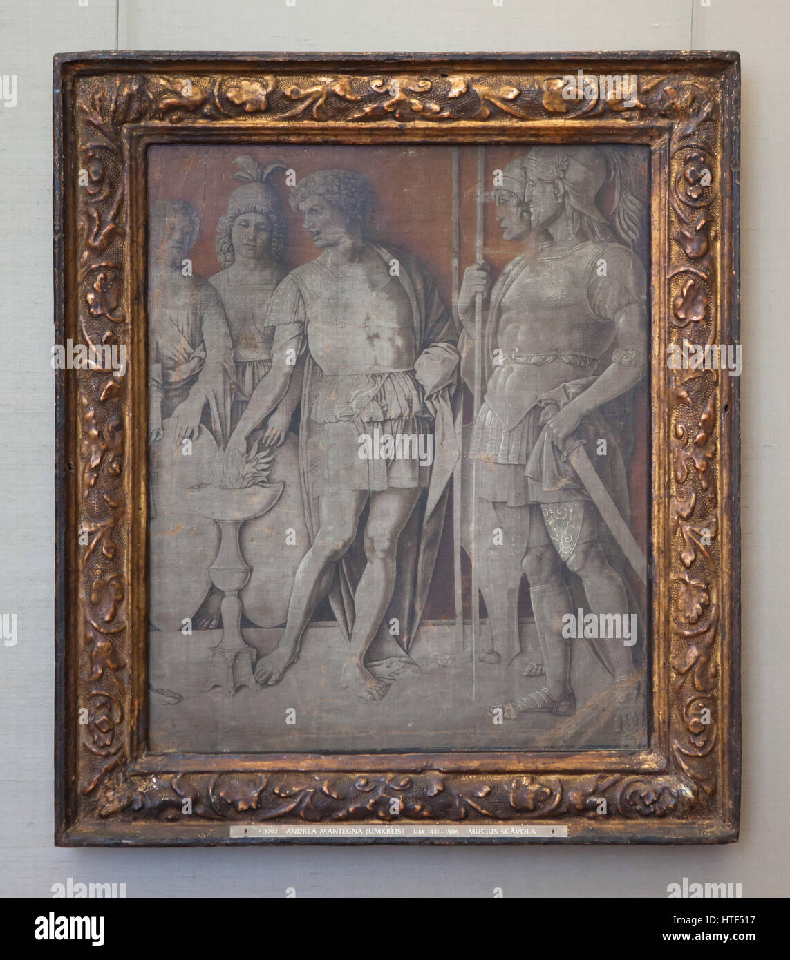 Painting Gaius Mucius Scaevola by Italian Renaissance painter Andrea Mantegna on display in the Alte Pinakothek (Old Pinacotheca) in Munich, Bavaria, Germany. Stock Photo