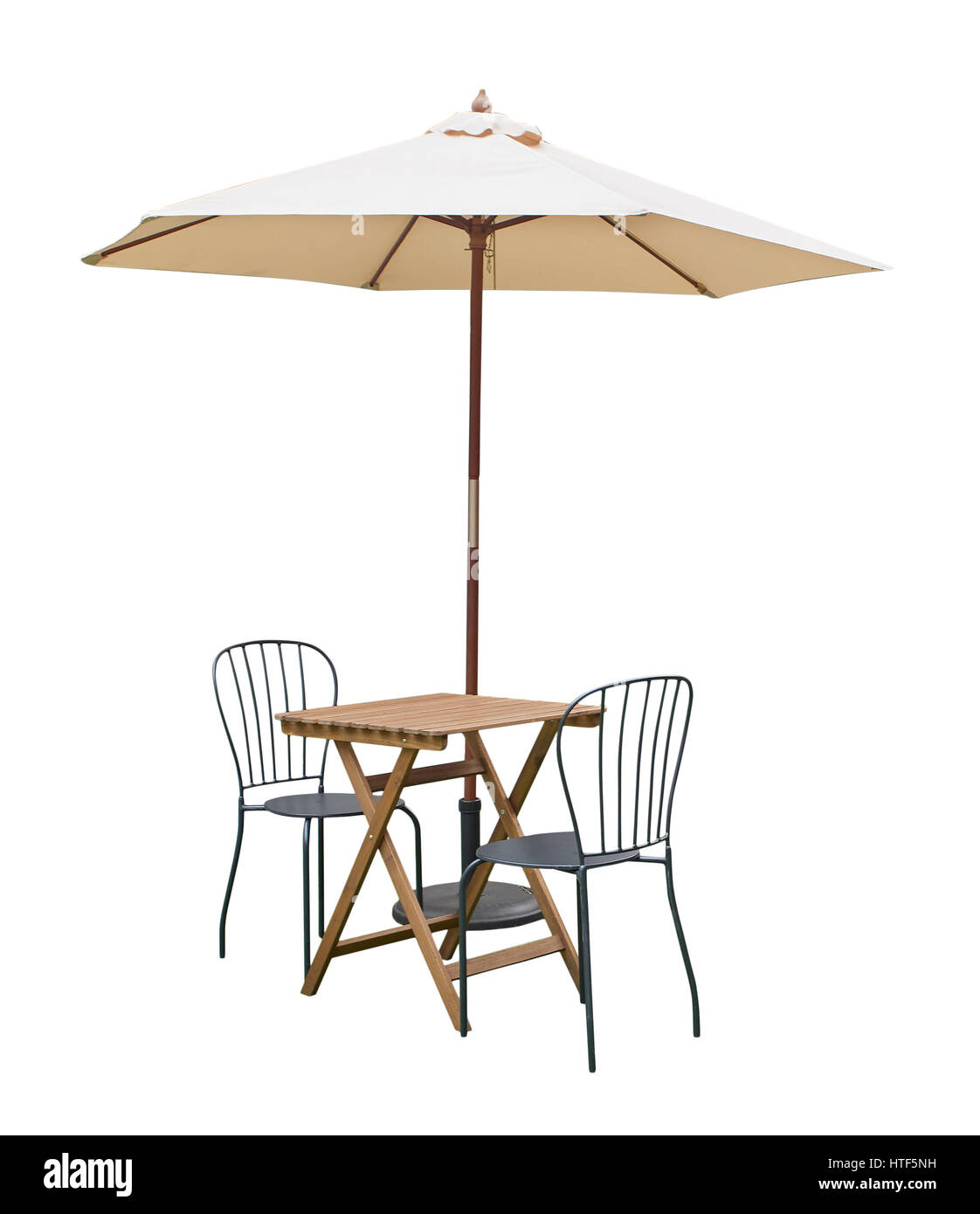 caffe table chair parasol,isolated on white background Stock Photo