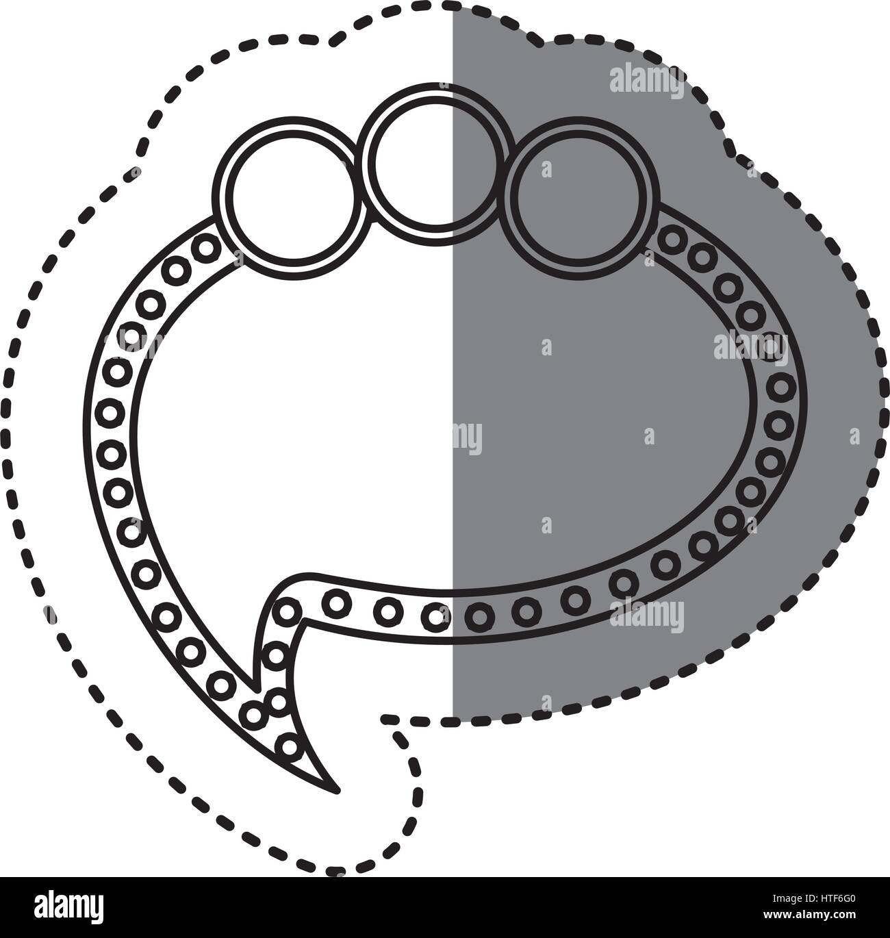 monochrome sticker of cloud speech with tail and three circles in top ...