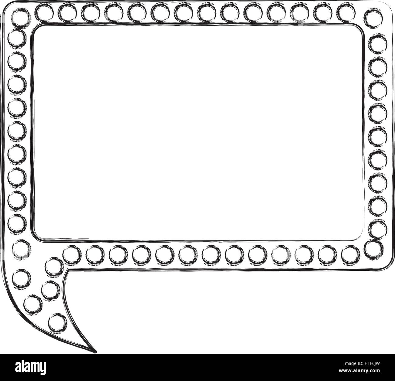 monochrome sketch of rectangular speech with tail and contour of dots ...