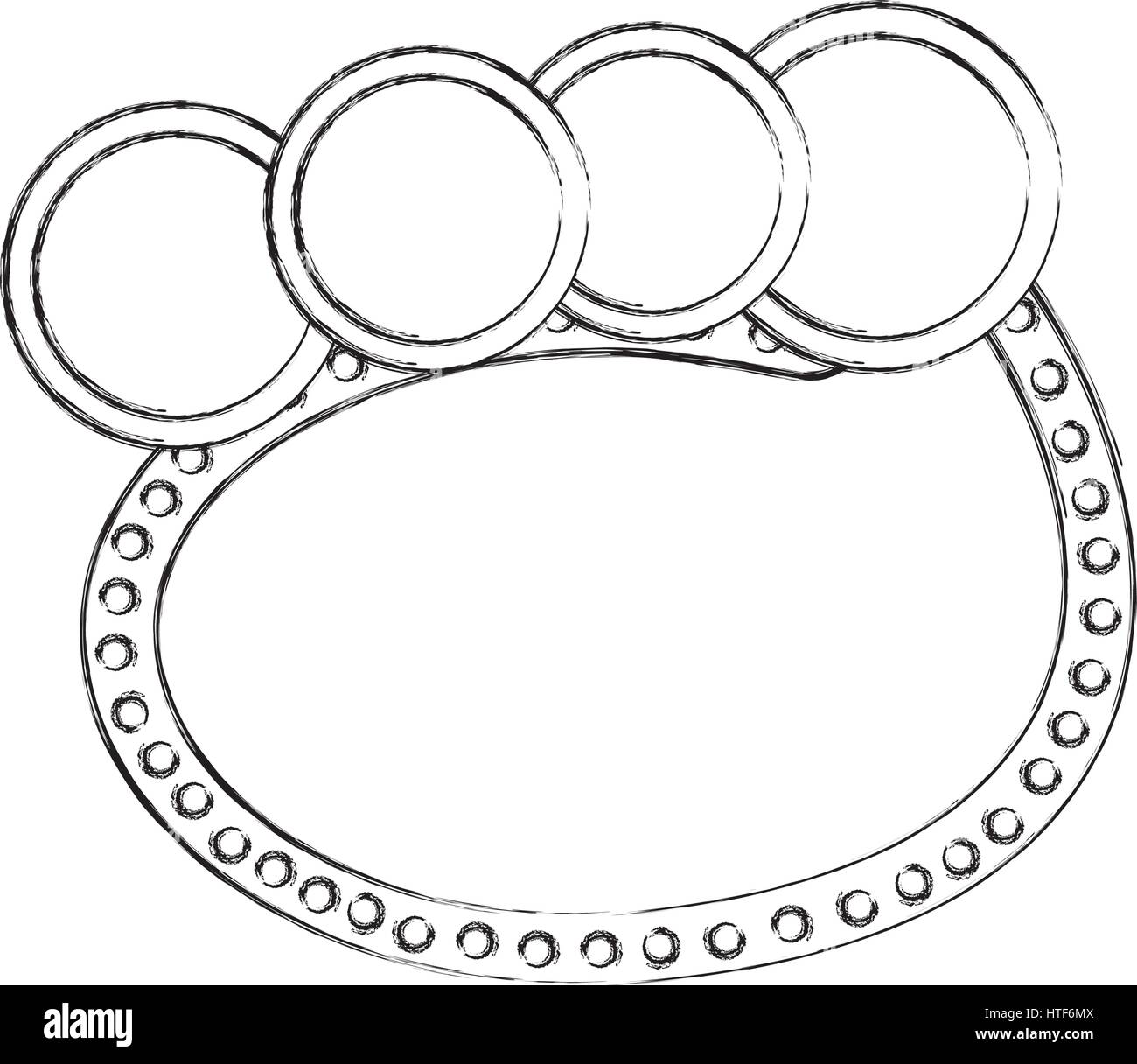 Monochrome Sketch Of Oval Speech With Four Circles In Top Side Stock