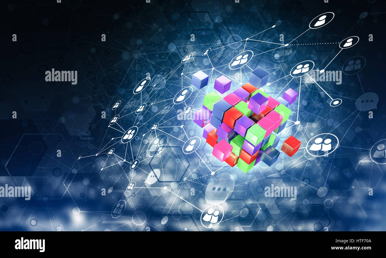 Conceptual background image with cube figure and social connection ...