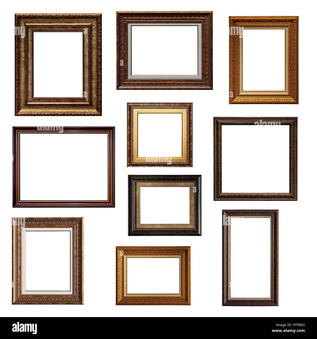 Set of picture frames. Collage of different canvas painting frames isolated on white background Stock Photo