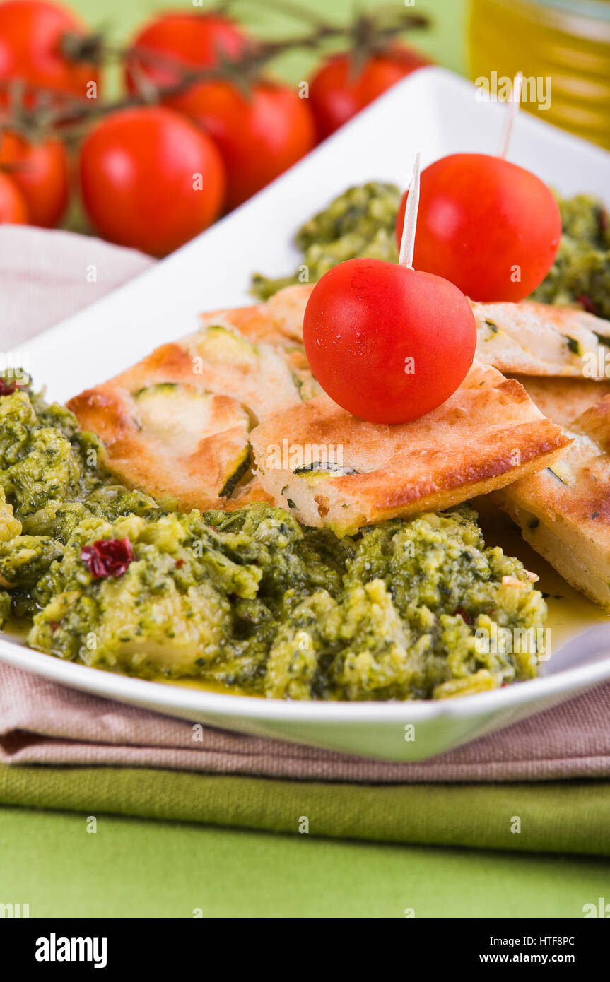 Zucchini focaccia with broccoli Stock Photo Alamy