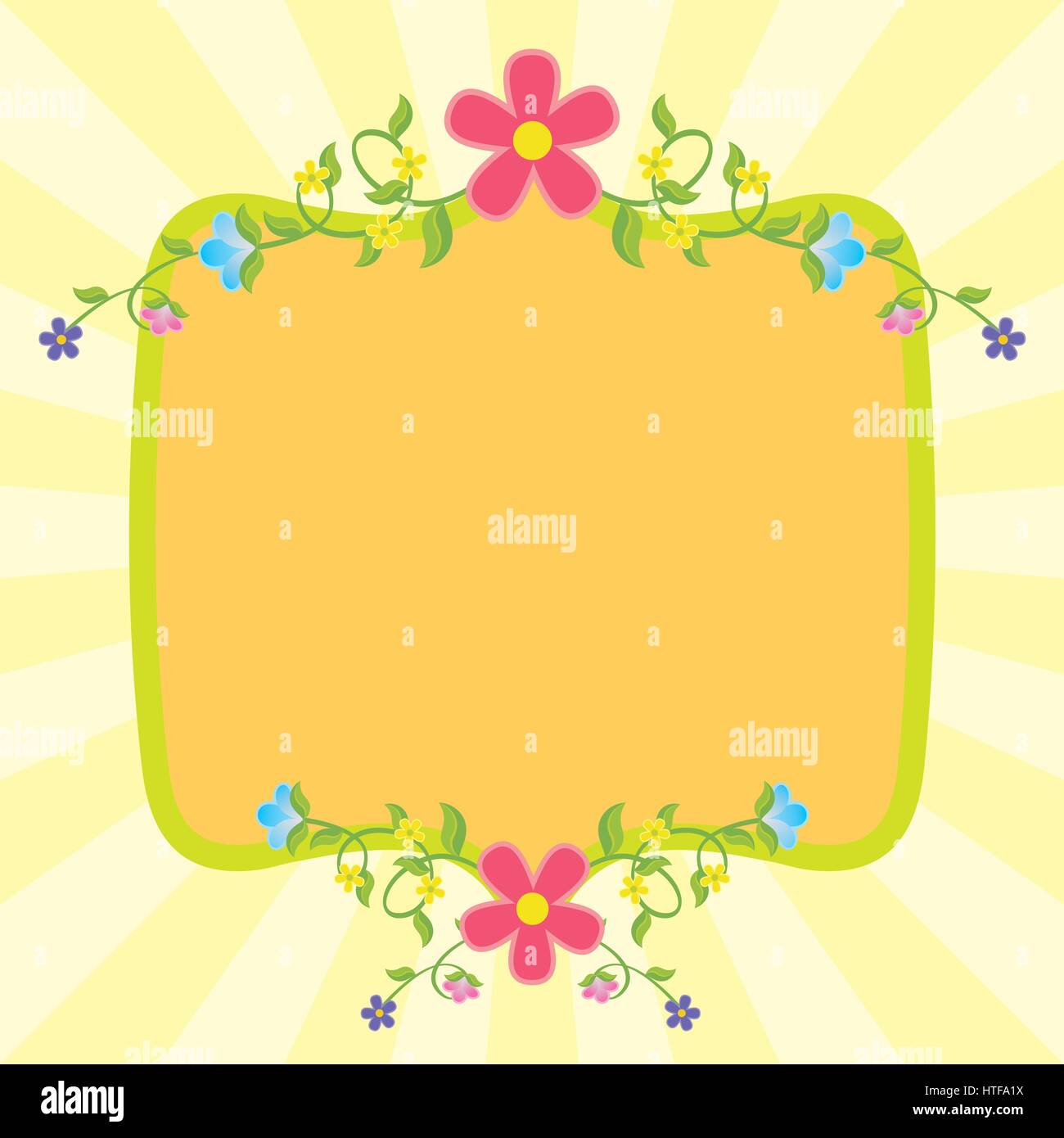 Cartoon Flowers Yellow Banner Or Frame Stock Vector Art
