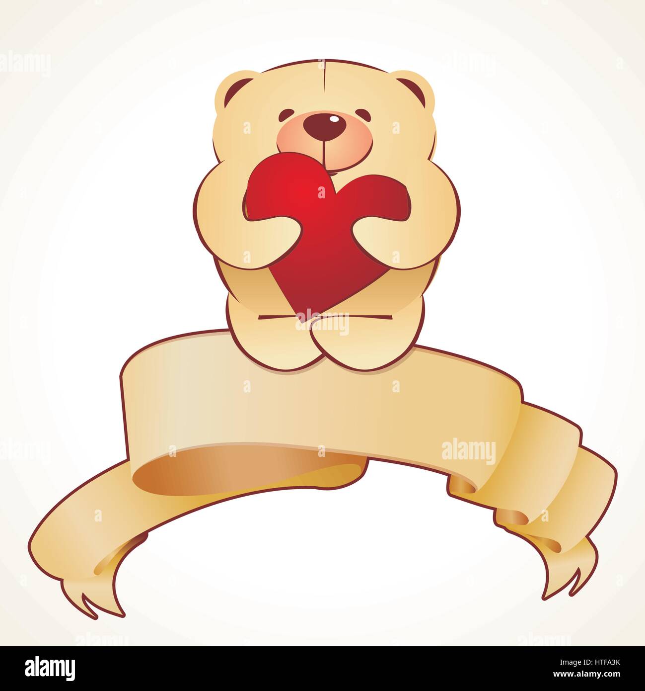 Vector Teddy Bear With Red Heart And Retro Banner Stock Vector Art
