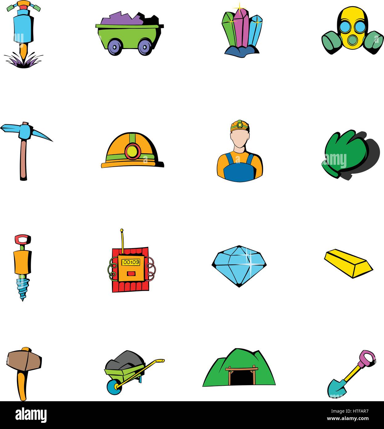 Mining industry icons set in cartoon style isolated on white background ...