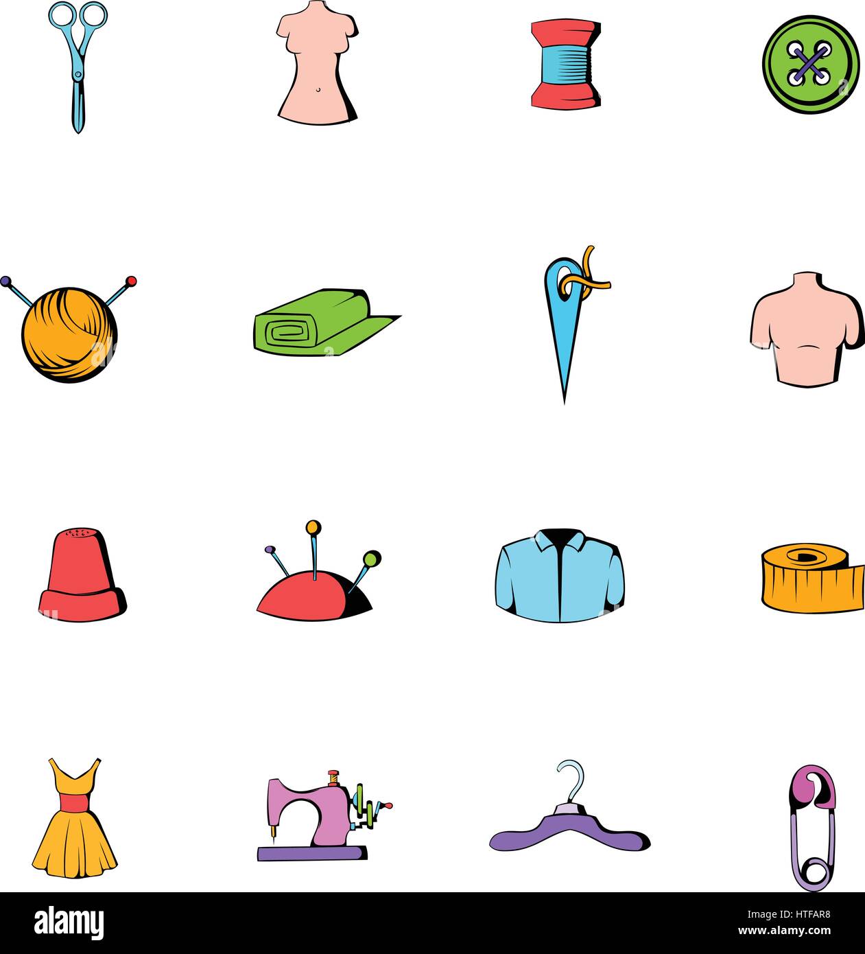 Tailor elements icons set in cartoon style isolated on white background ...
