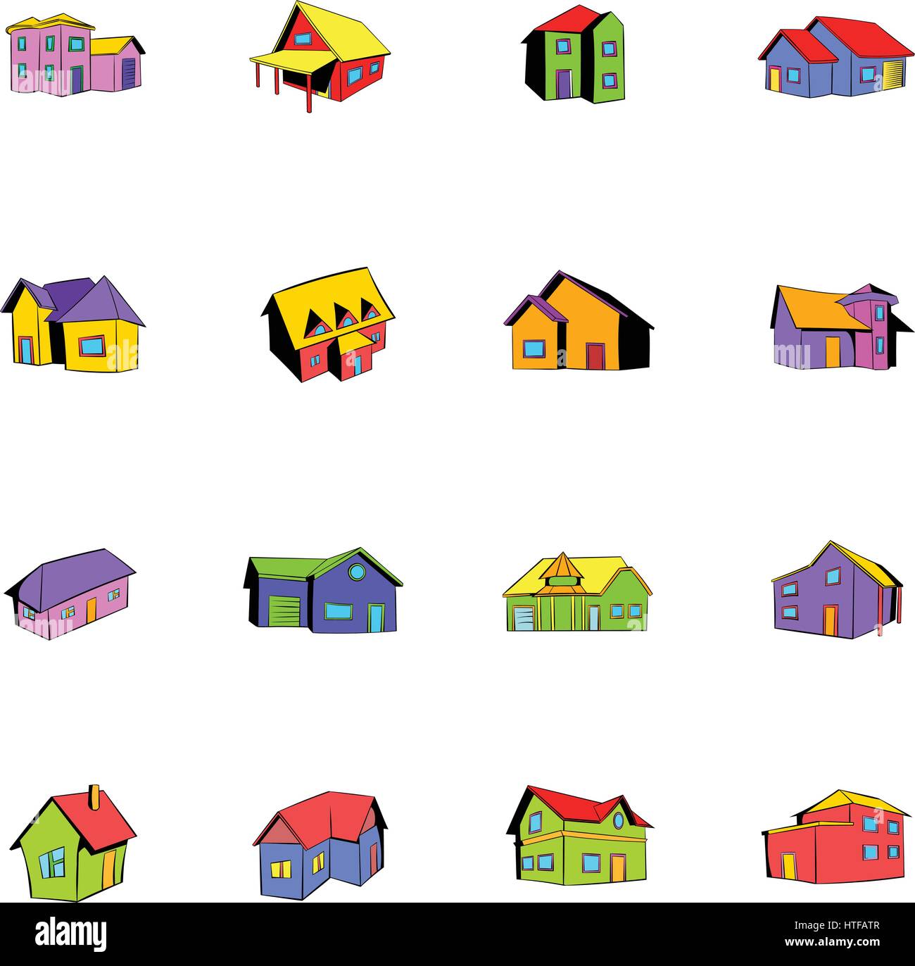 House icons set in cartoon style isolated on white background vector
