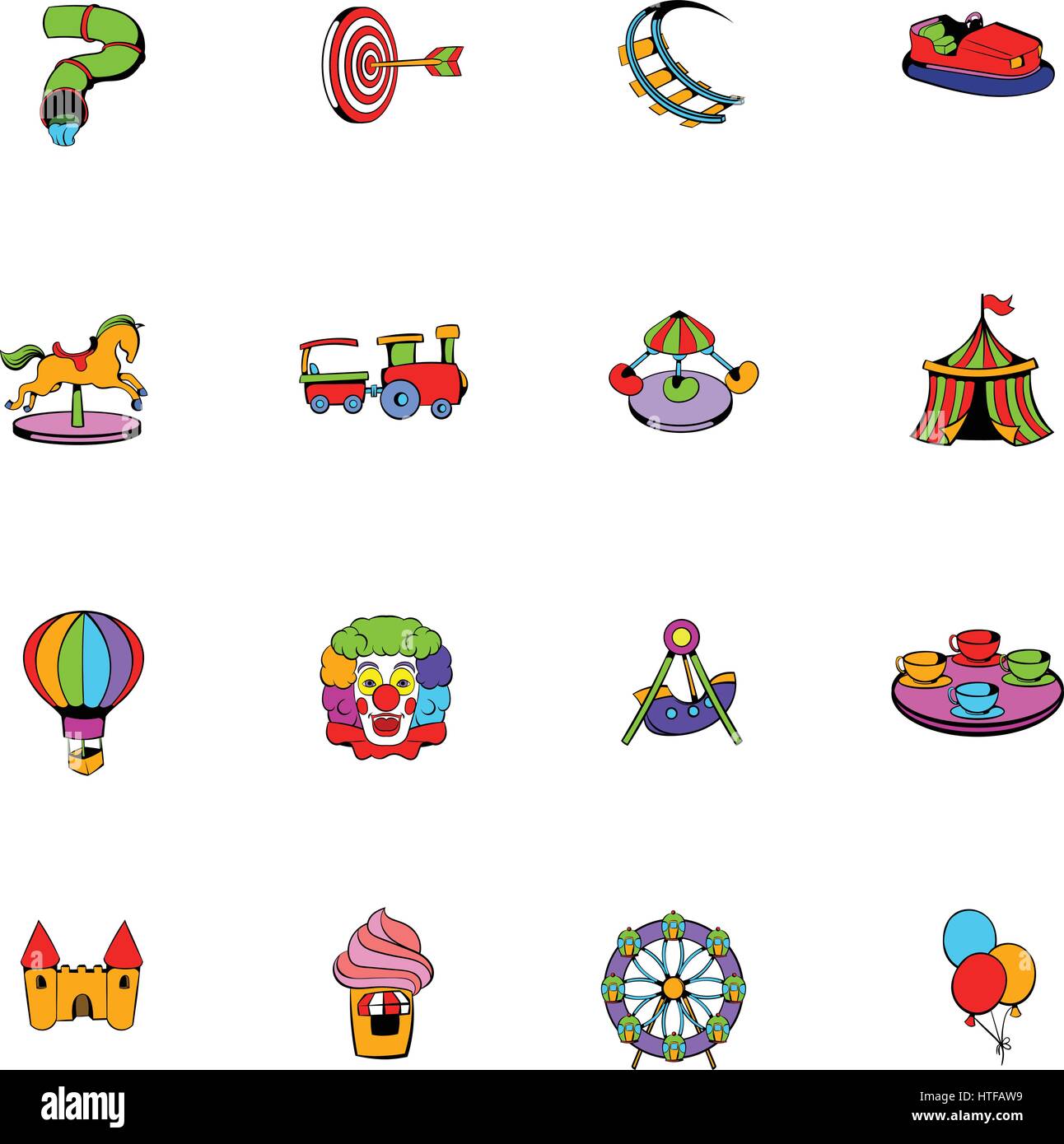 Amusement park set icons set in cartoon style isolated on white ...