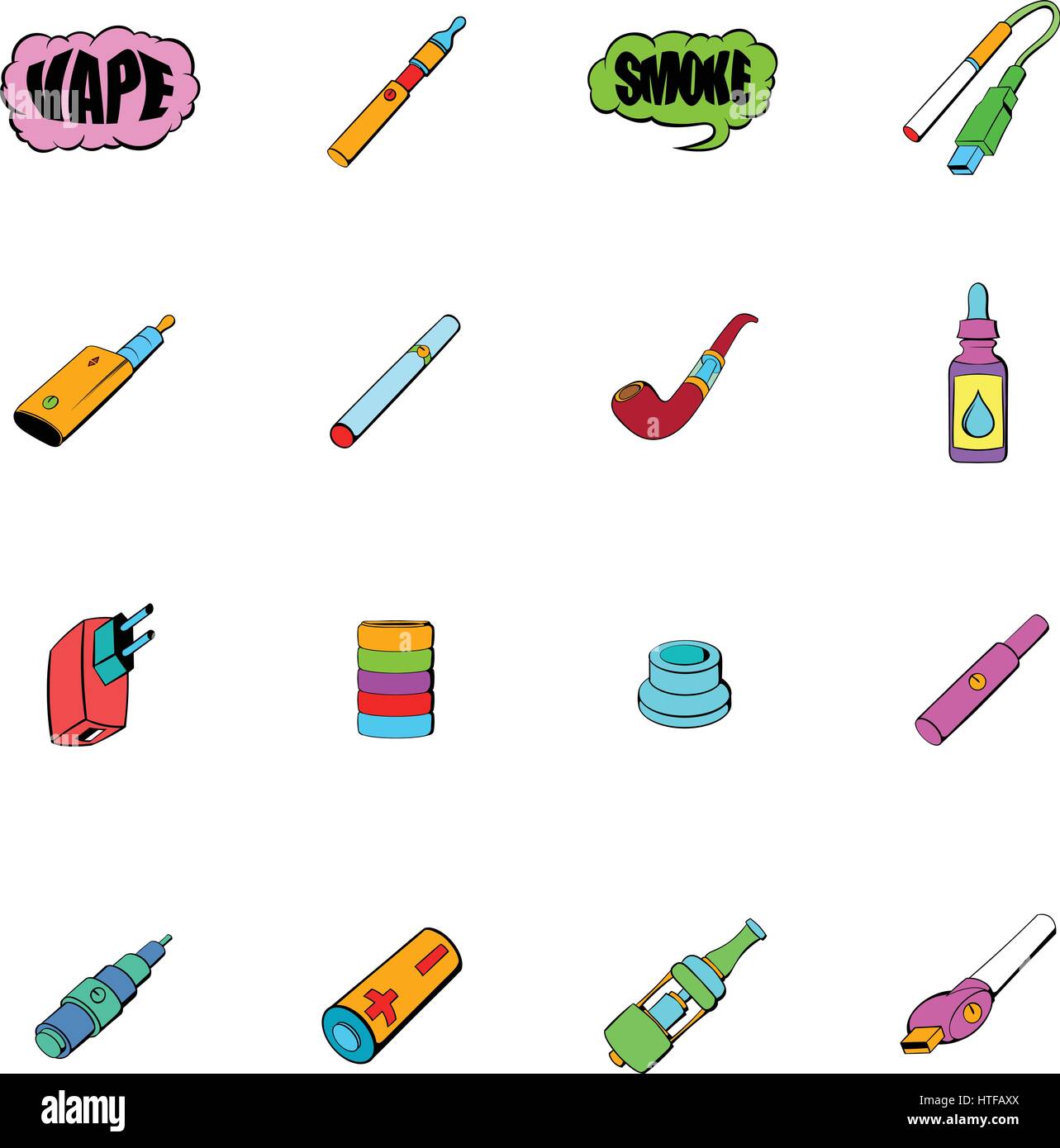 E-cigarettes icons set in cartoon style isolated on white background vector illustration Stock Vector