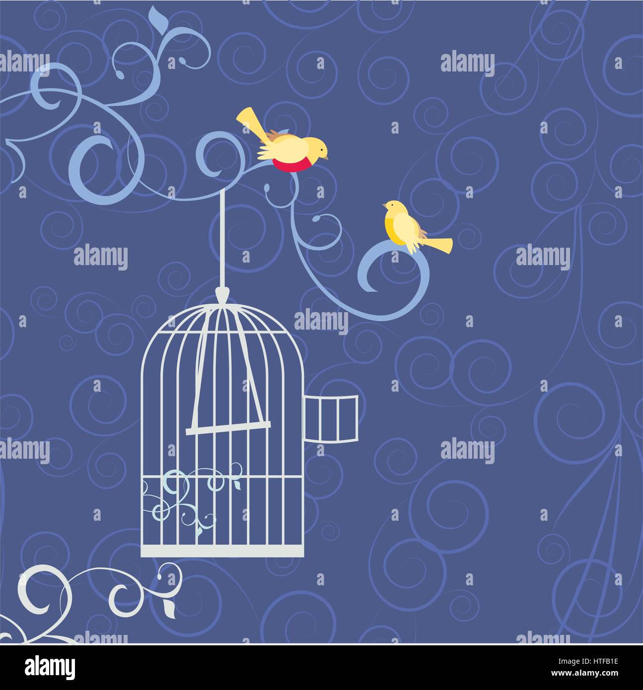 two birds in love out from cage Stock Vector Image & Art - Alamy