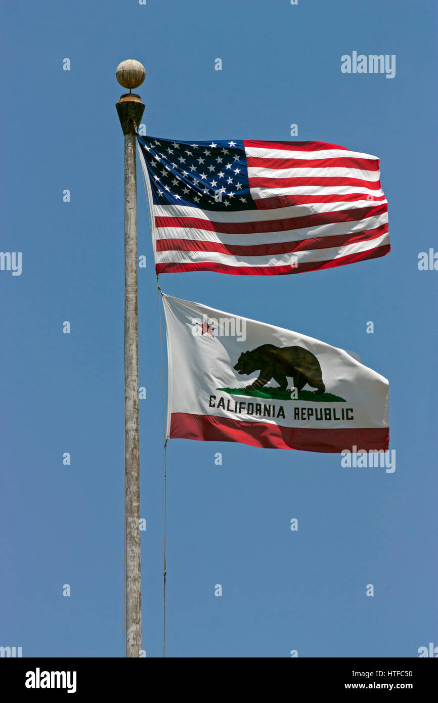 American And California Republic Flag Waving On Wind Stock Photo Alamy