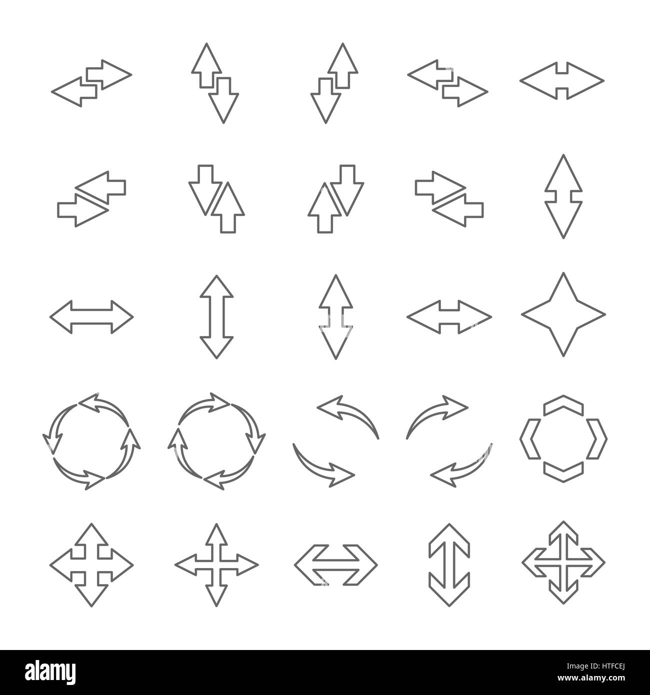A Set Of Double Outline Arrows Of Thin Lines Vector Illustration Stock
