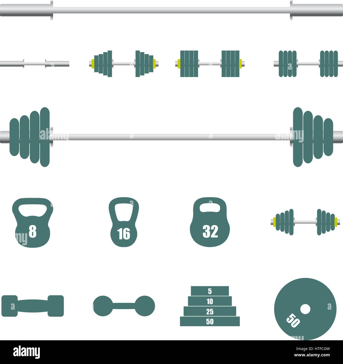 Set of stylish flat icons sports equipment, vector illustration. Stock Vector