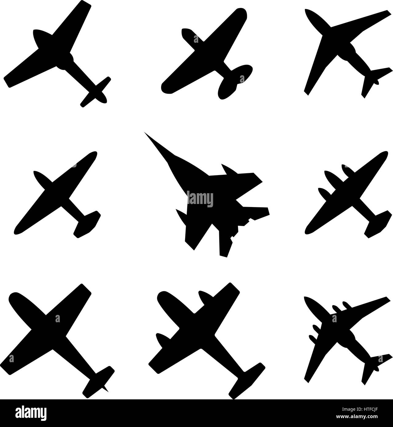 Set of black on a white background stylish icons airplanes, vector ...