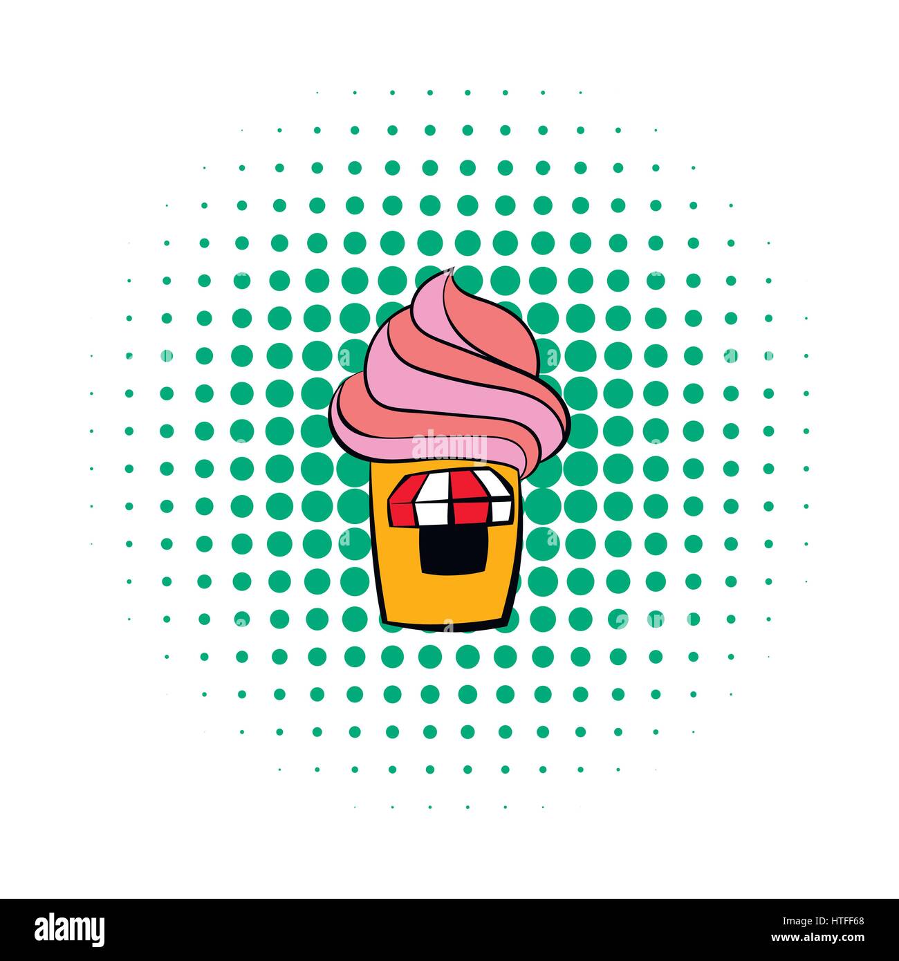 Ice cream shop icon, comics style Stock Vector