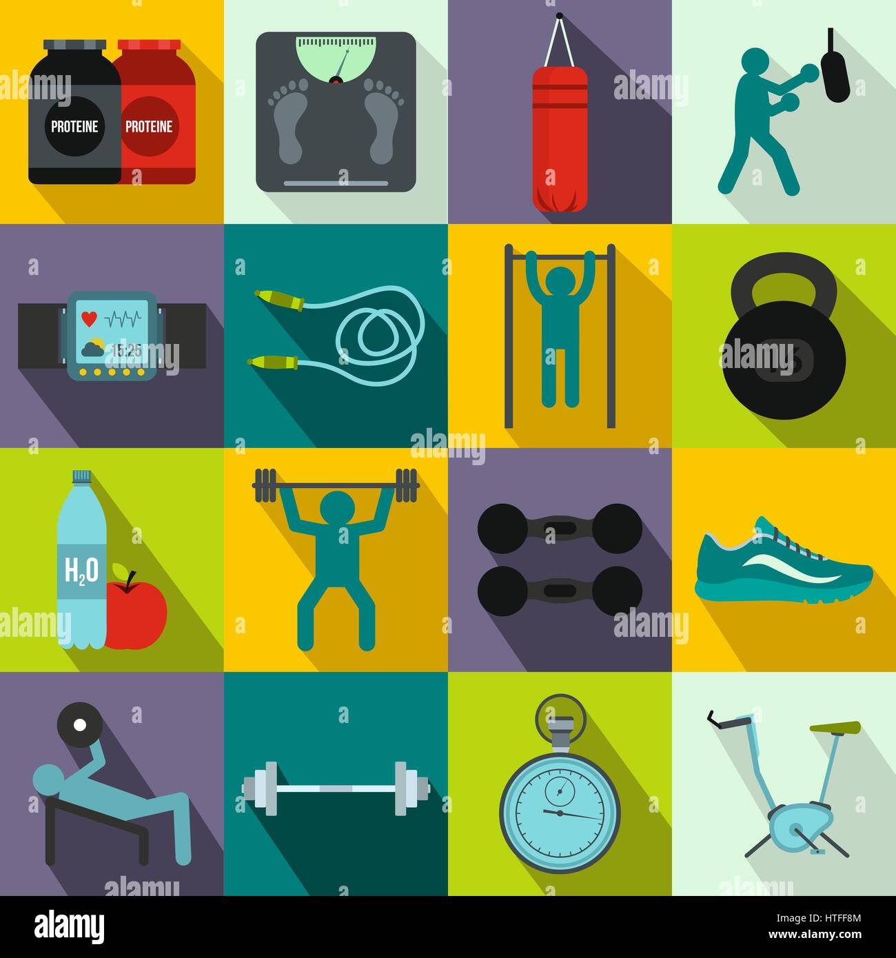 Gym icons set, flat style Stock Vector Image & Art - Alamy