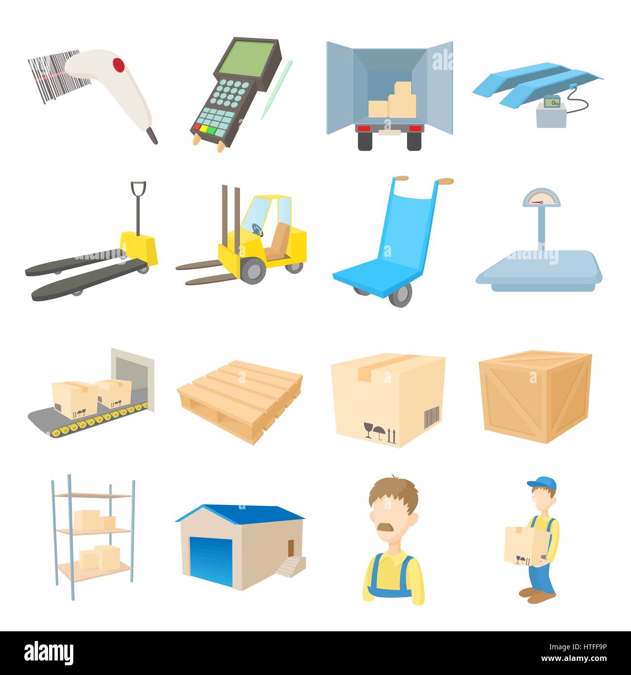 Warehouse logistic storage icons set cartoon style Stock Vector Image ...