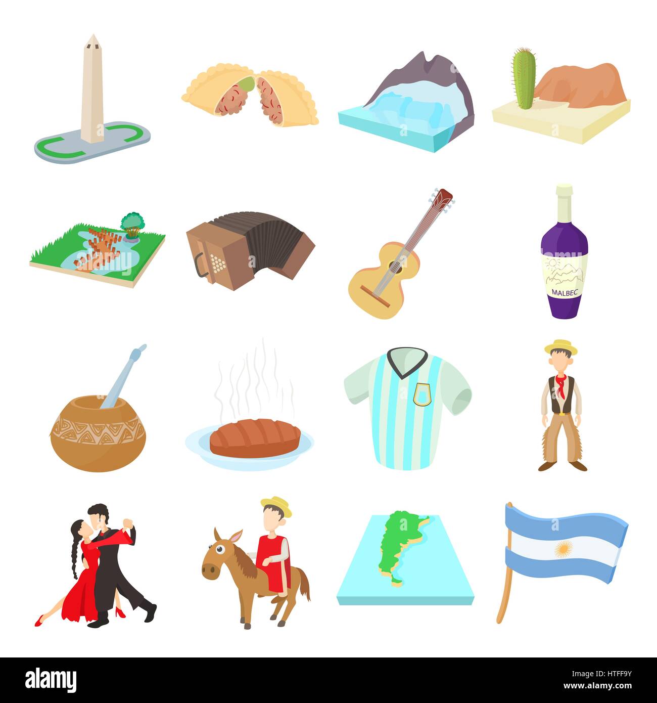 Argentina icons set, cartoon style  Stock Vector