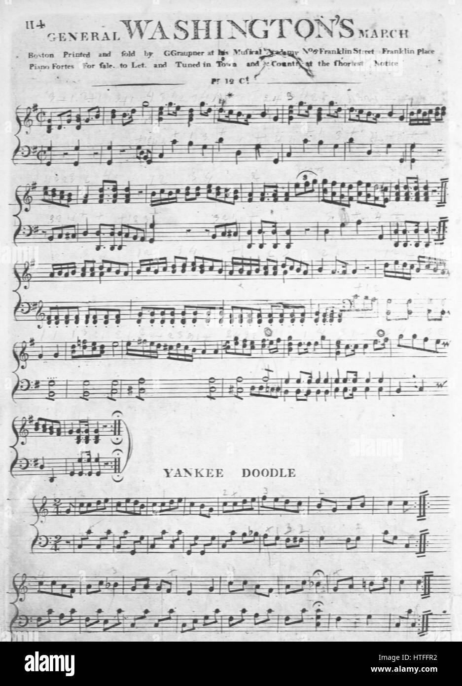 Sheet Music Cover Image Of The Song General Washington S March Yankee Doodle With Original Authorship Notes Reading Na United States 1900 The Publisher Is Listed As G Graupner At His Musical Academy