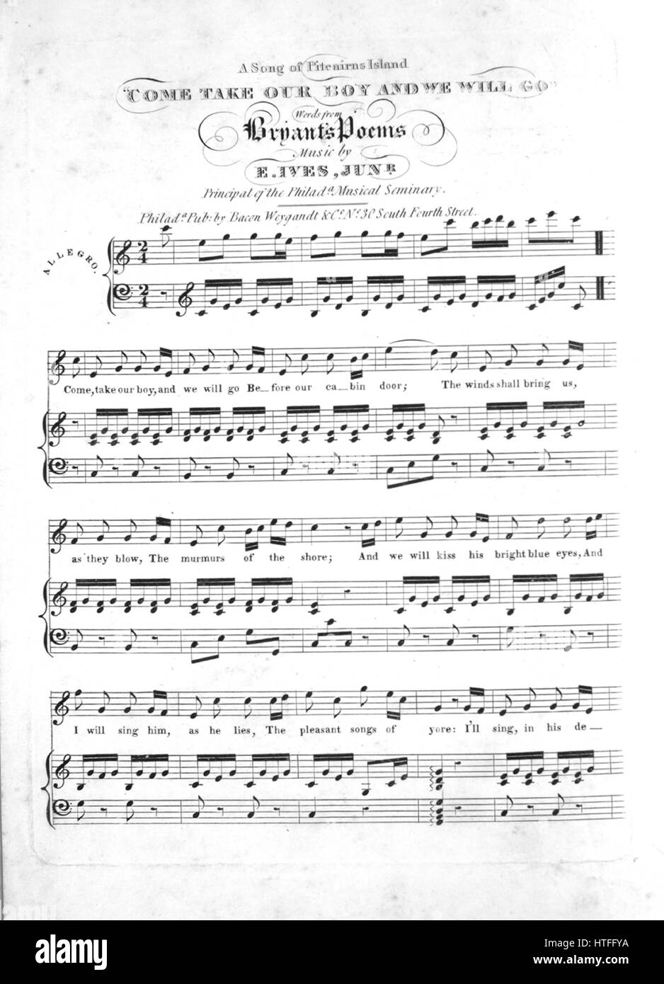 Sheet Music Cover Image Of The Song Come Take Our Boy And We Will Go A Song Of Pitcairns Island With Original Authorship Notes Reading Words From Bryant S Poems Music By E