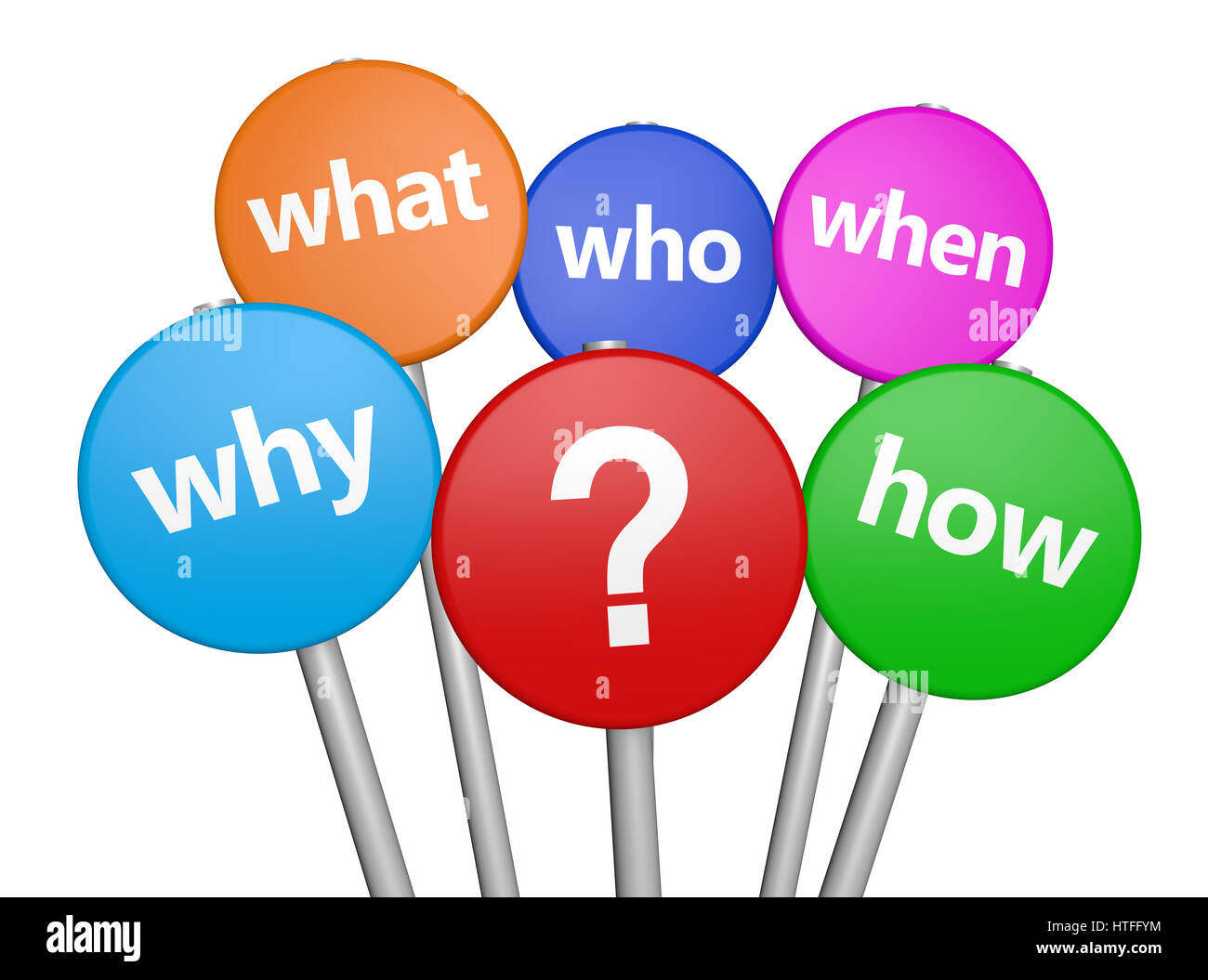 Customer support questions and question mark symbol on colorful round sign 3D illustration. Stock Photo