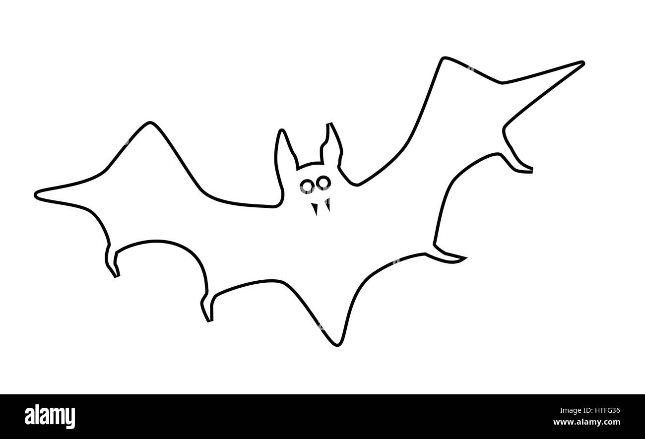 Vampire bat flying in silhouetted outline on white Stock Vector