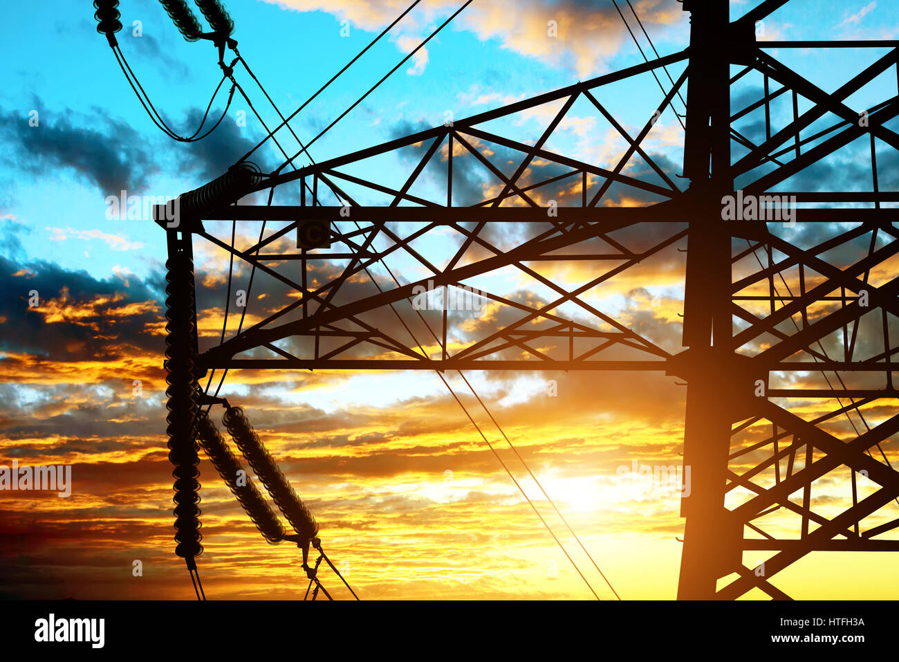 high voltage post.High-voltage tower sky background Stock Photo - Alamy