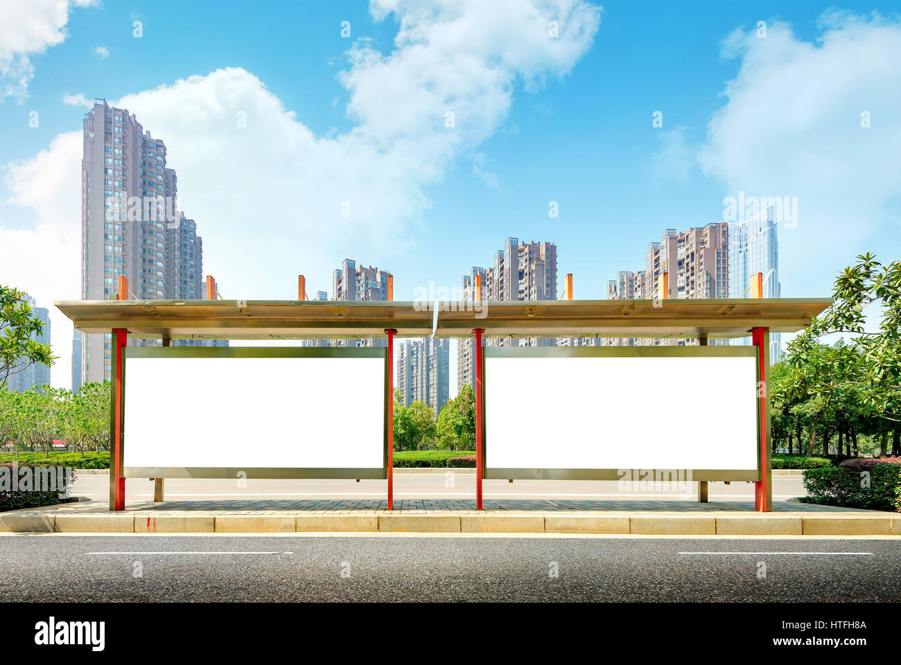 Bus stop blank billboard above Stock Photo