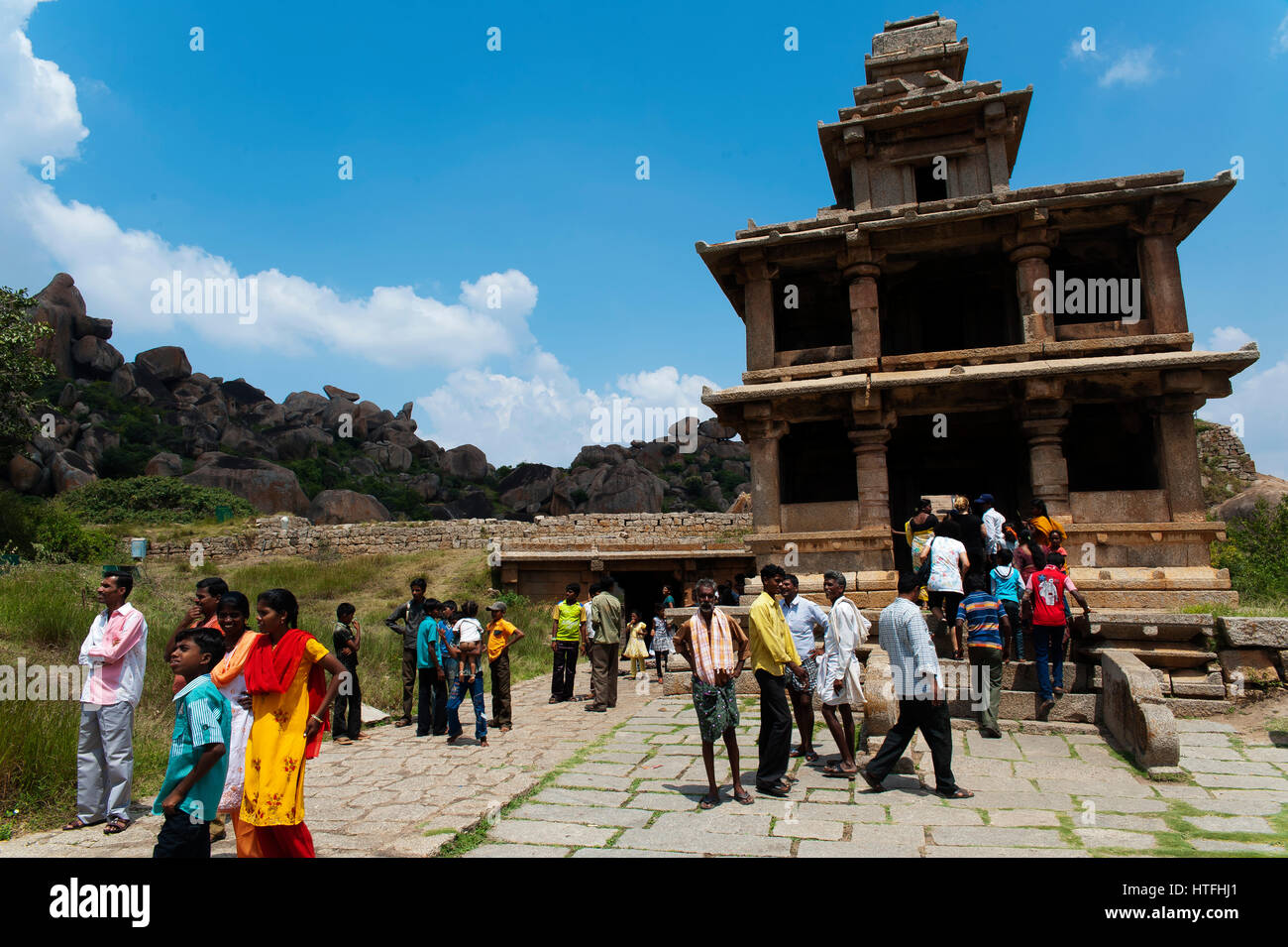Indian people visiting Chitradurga Fort. Chitradurga is a