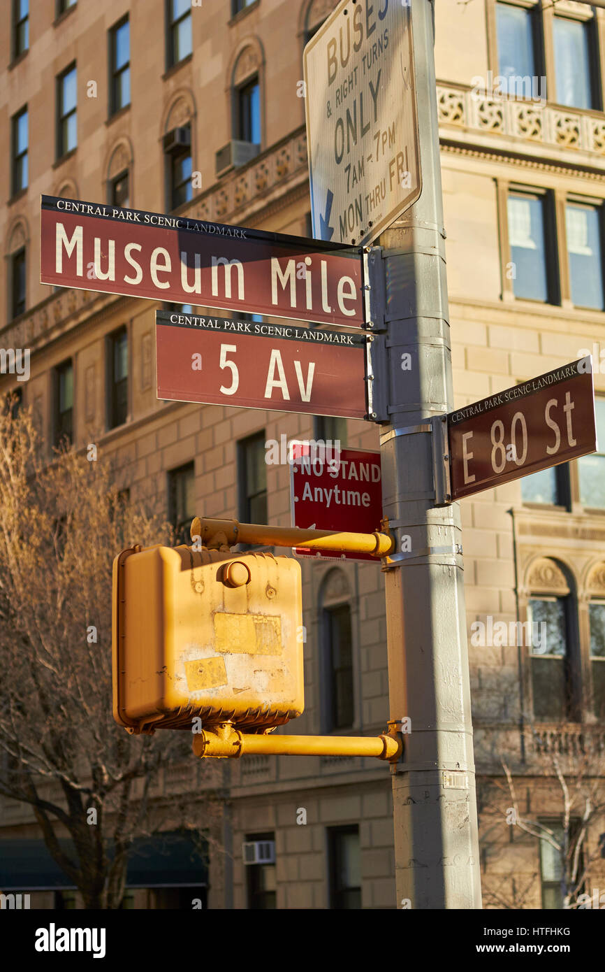 Museum Mile sign, Manhattan, New York City, USA Stock Photo