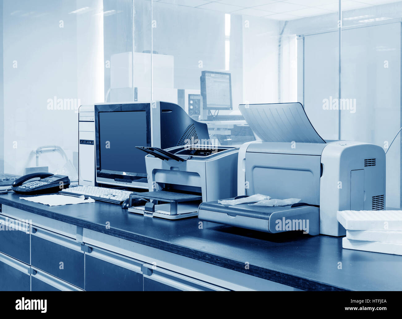 Modern Office, PC, printers and copiers and other equipment Stock Photo
