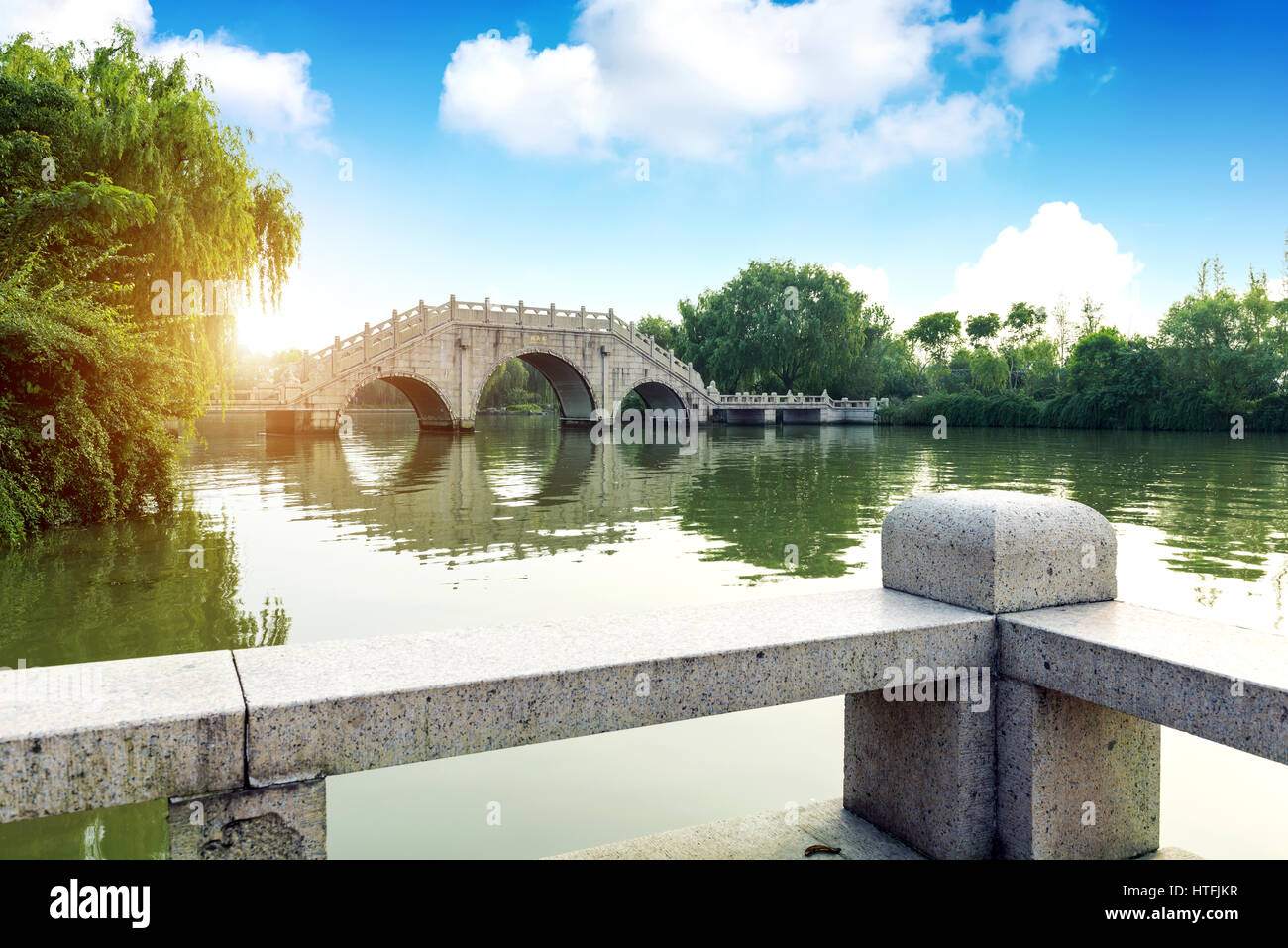 vintage bridge in beijing garden Stock Photo