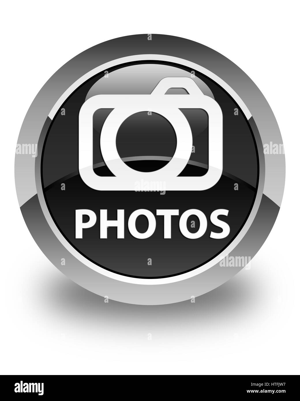 Photos (camera icon) isolated on glossy black round button abstract illustration Stock Photo