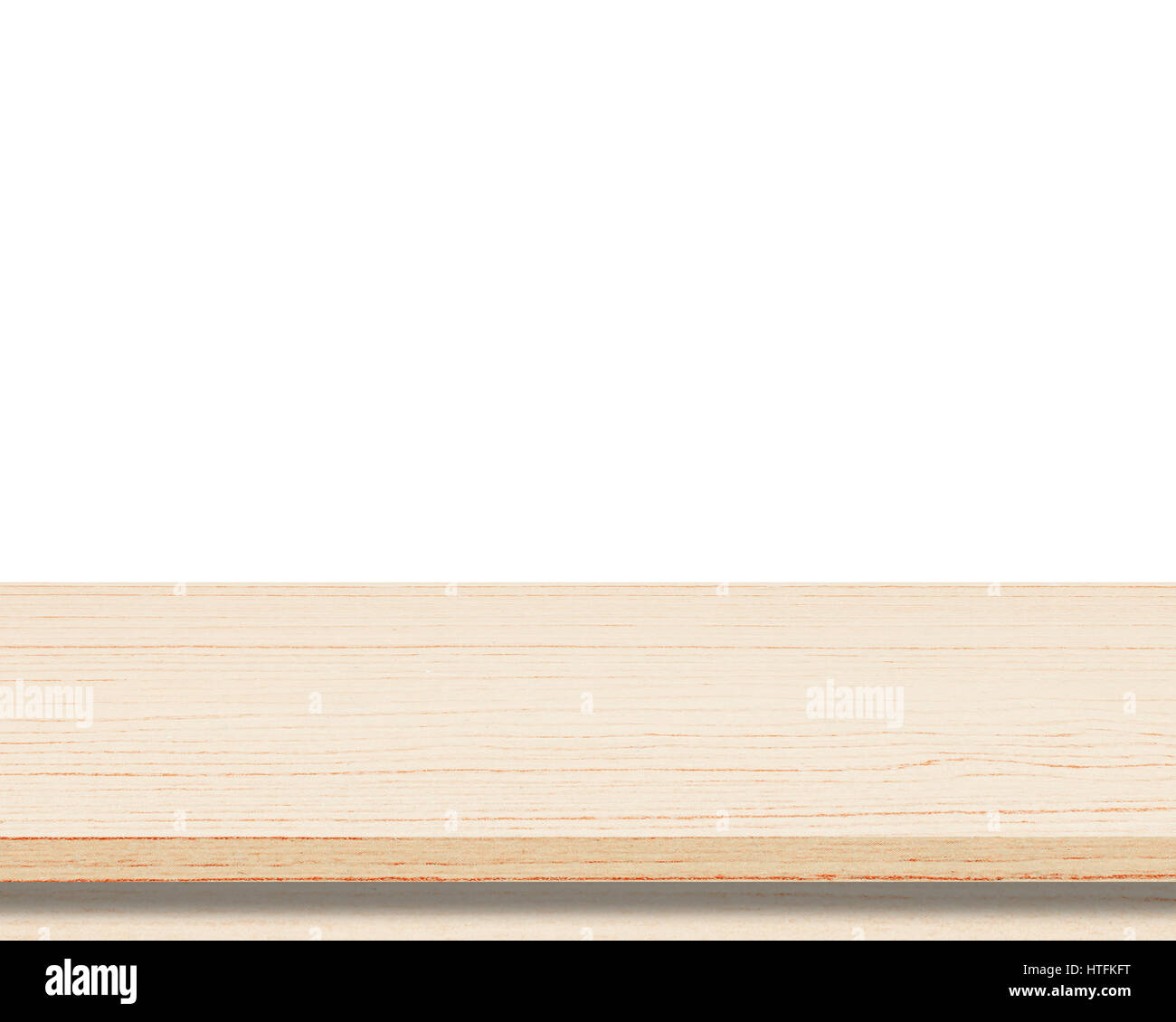 Empty wooden table top isolated on white background for product display montages Stock Photo