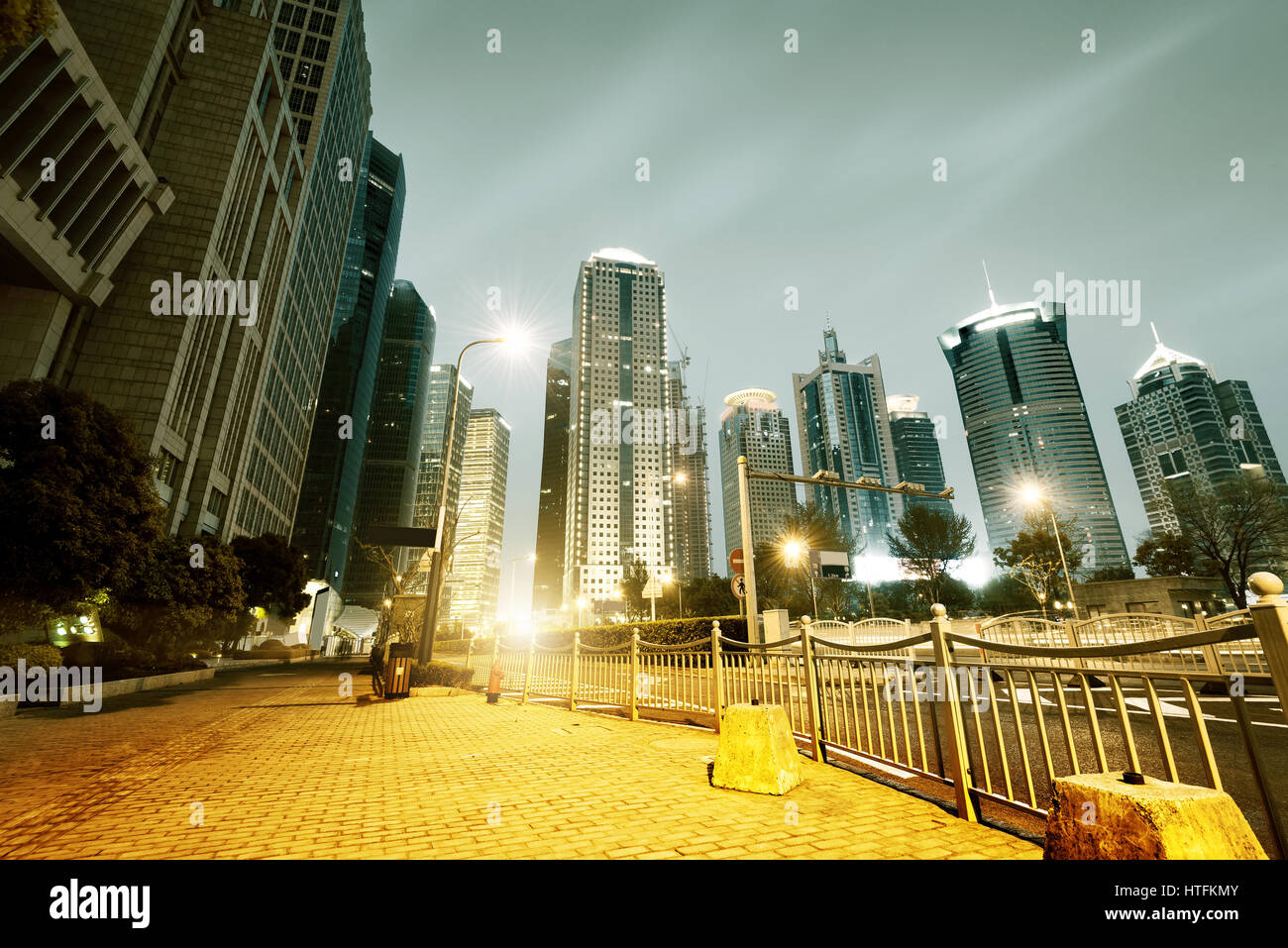 High-rises in Shanghai's new Pudong banking and business district, across the Huangpu river from the old city. Stock Photo