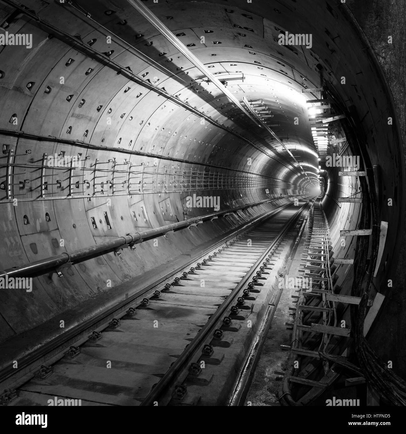 Deep metro tunnel under construction Stock Photo
