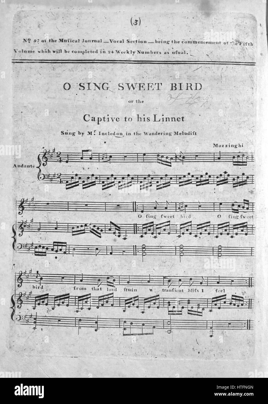 Sheet Music Cover Image Of The Song O Sing Sweet Bird Or The Captive To His Linnet Second Version Included On Back With Original Authorship Notes Reading Mazzinghi United States 1900 The Sheet Music Cover Image Of The Song O Sing Sweet Bird Or The Captive To His Linnet Second Version Included On Back With Original Authorship Notes Reading Mazzinghi United States 1900 The