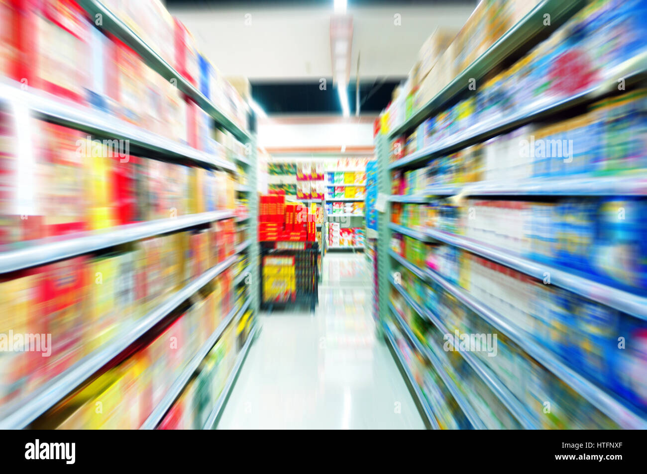 Supermarkets, lens blur effect. Stock Photo
