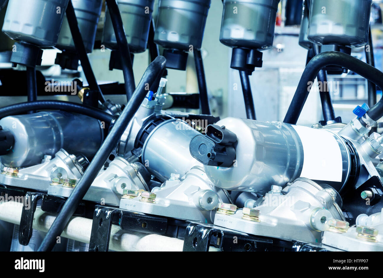 Storage shelves, a new fuel filter Stock Photo Alamy