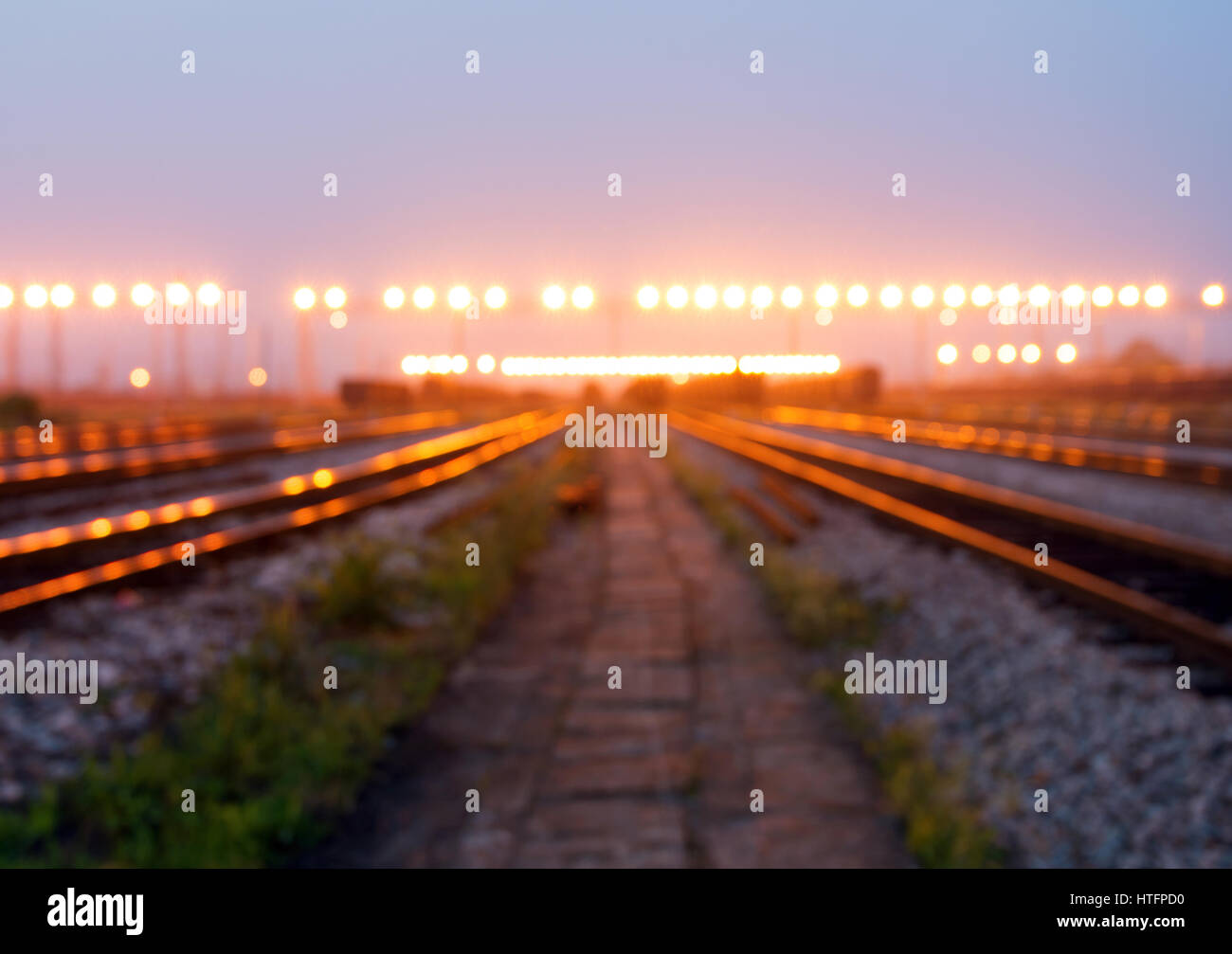 Cargo train platform at sunset with container(Lens Blur) Stock Photo